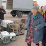 Евакуйовані мешканці Олешків під час прибуття літаків до Білорусі